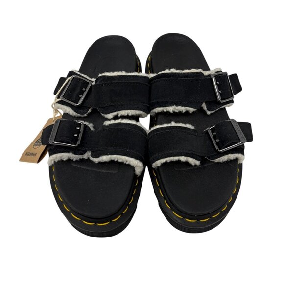 DR. MARTENS Myles Sherpa Lined Leather Buckle Suede Sandals Women 8 Men 7 - Picture 3 of 9